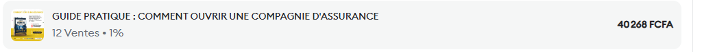 Guide pratique pour COMMENT OUVRIR UNE COMPAGNIE D’ASSURANCE. Un guide à fort potentiel : j’ai généré 30 000FCFA en 2 SEMAINEavec ce produit. Le prix d’aujourd’hui vous donne droit au guide et à la vidéo pour tout lancer de suite.